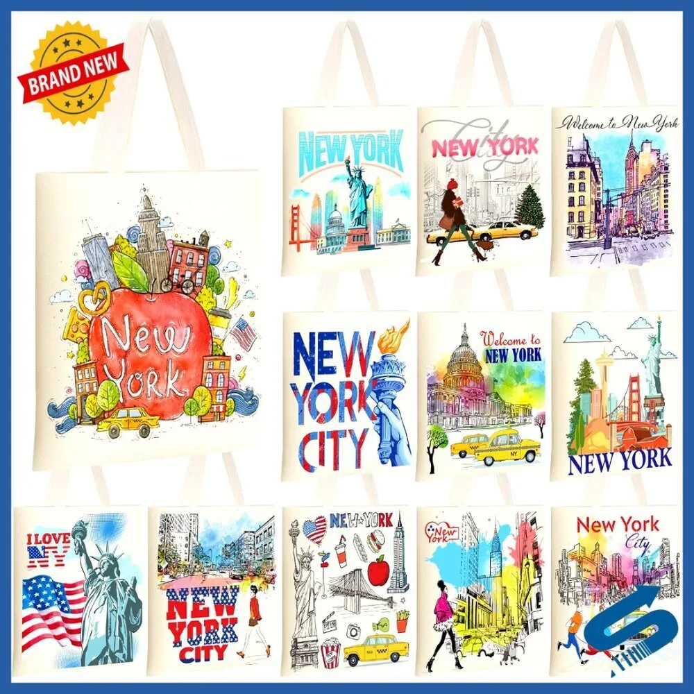 Reusable Canvas Tote Bags Zippered Pocket Travel Souvenir Gift Set